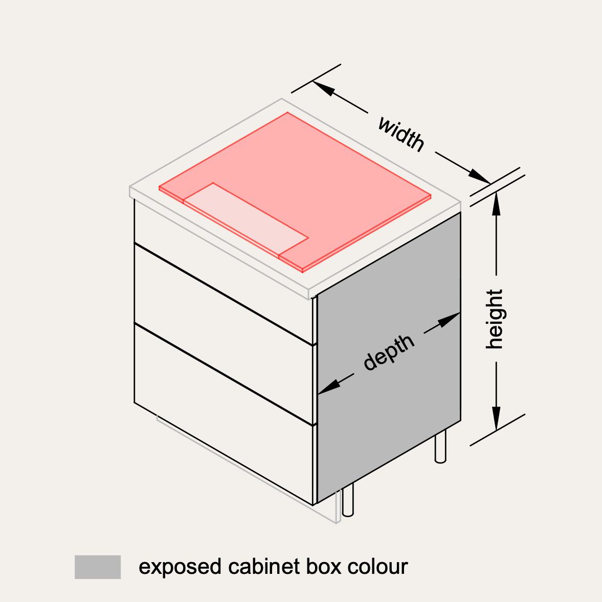 Base - Cooktop + False Drawer & 2 Drawers
