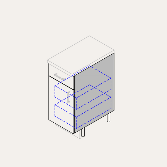 Base - Door (Left Hinge) + 1 Drawer & 2 Internal Pull-Outs