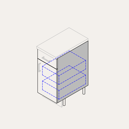 Base - Door (Right Hinge) + 1 Drawer & 2 Internal Pull-Outs