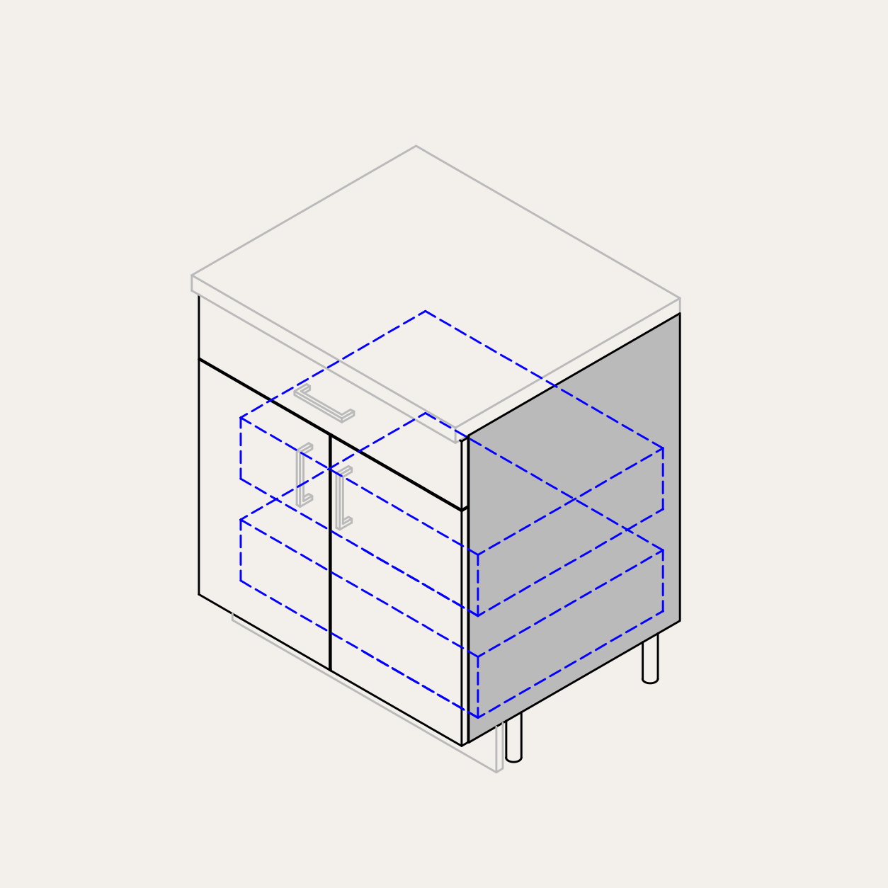 Base - Doors + 1 Drawer & 2 Internal Pull-Outs