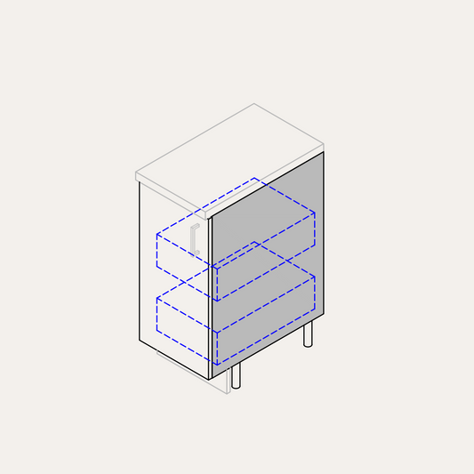 Base - Full Height Door (Left Hinge) + 2 Internal Pull-Outs