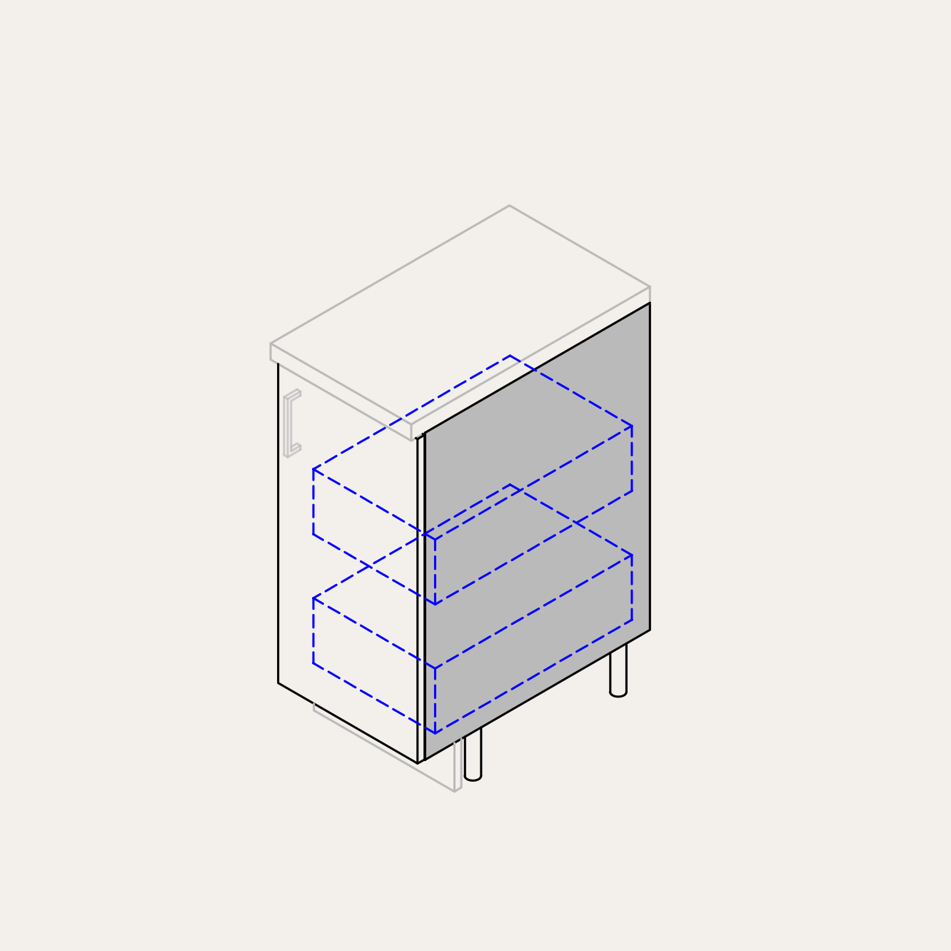 Base - Full Height Door (Right Hinge) + 2 Internal Pull-Outs