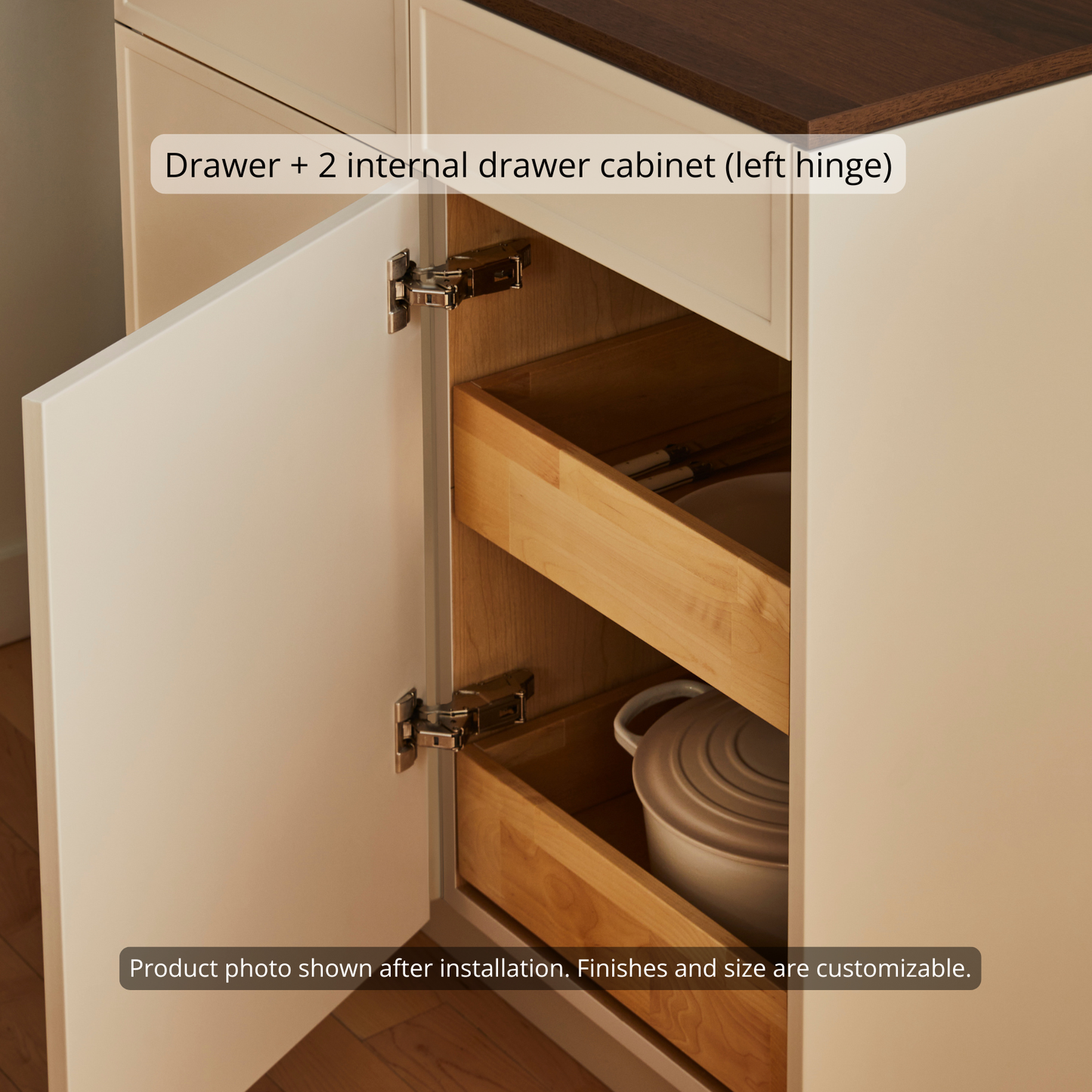 Base - Door (Left Hinge) + 1 Drawer & 2 Internal Pull-Outs