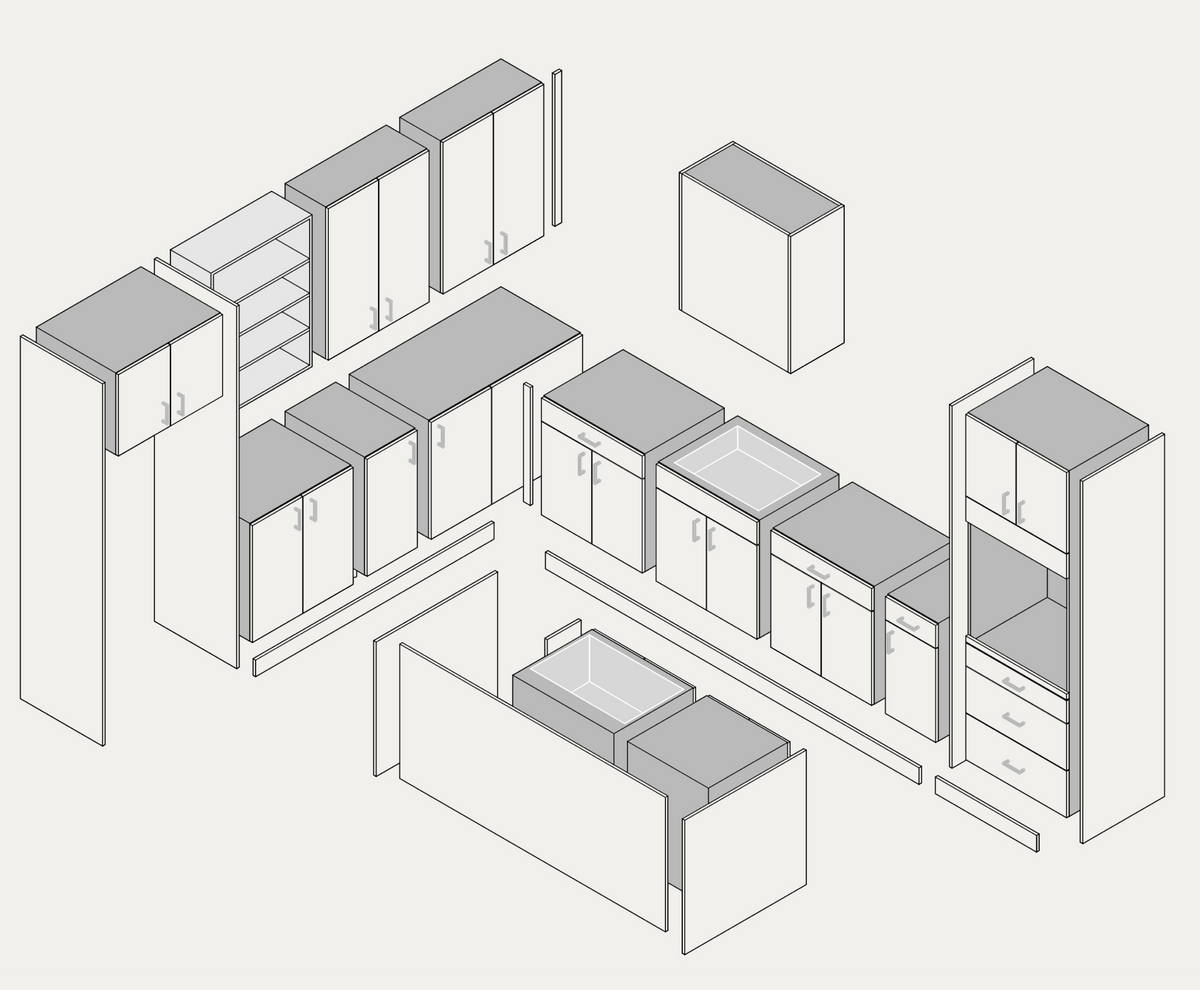 Large kitchen example, exploded view