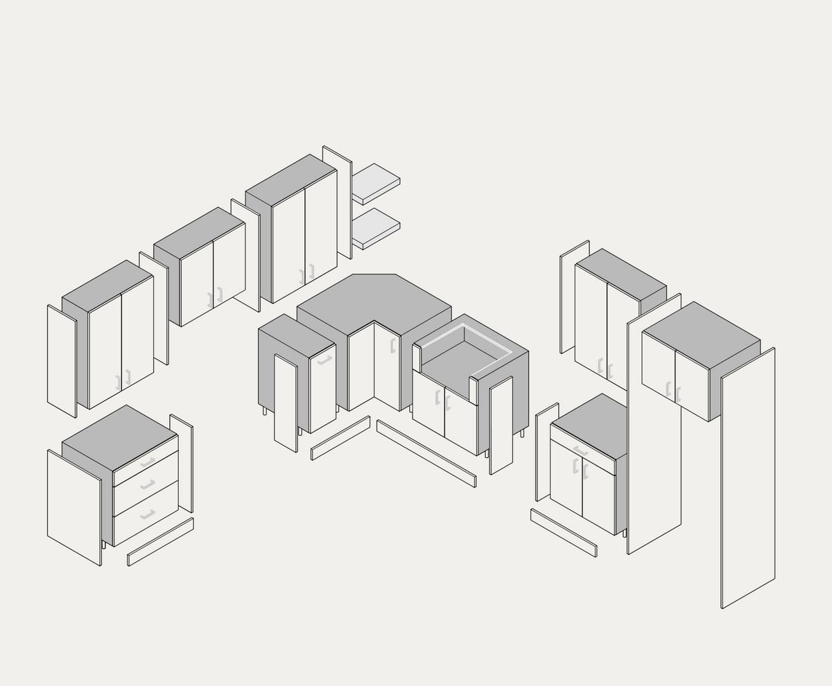 Medium kitchen example, exploded view