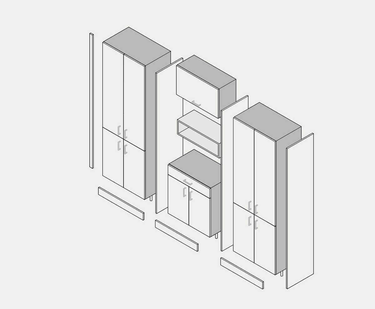 Pantry wall example, exploded view