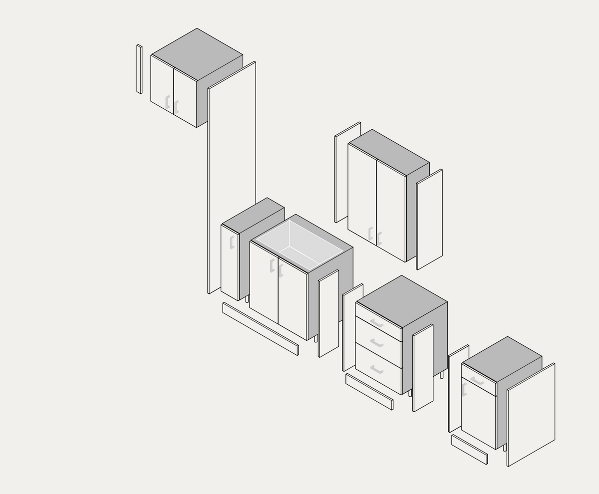 Small kitchen example, exploded view